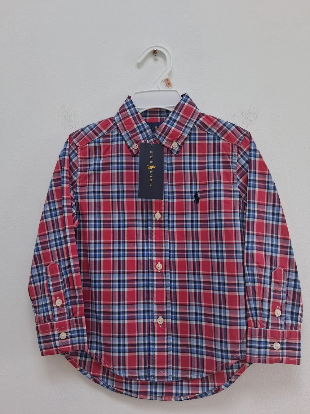 Ralph Lauren Boys' Red Blue White Plaid Button-Up Shirt Size 2/2T Preppy Casual
